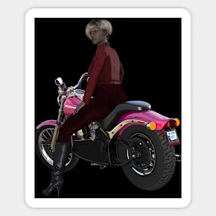 Young woman riding pink  motorcycle Sticker